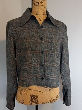 Cabi Women’s Tailored Plaid Button-Up Jacket - Grey And Navy